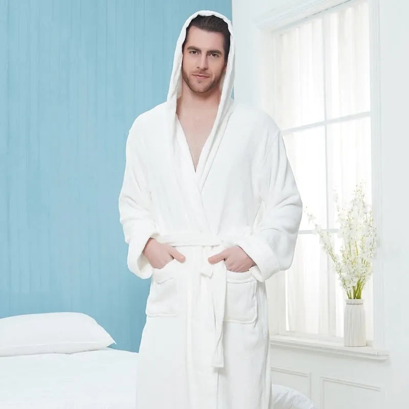 Peignoir long élégant à capuche pour homme blanc / m Peignoir et bain