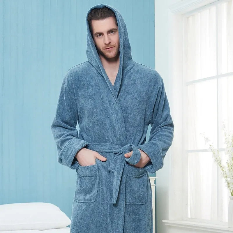 Peignoir long élégant à capuche pour homme bleu / m Peignoir et bain