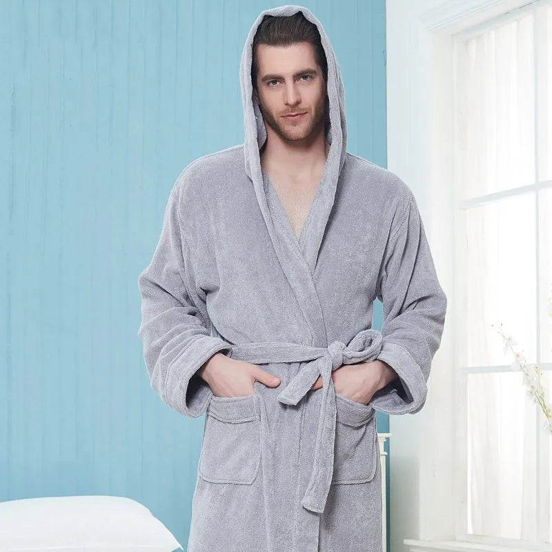 Peignoir long élégant à capuche pour homme gris / m Peignoir et bain