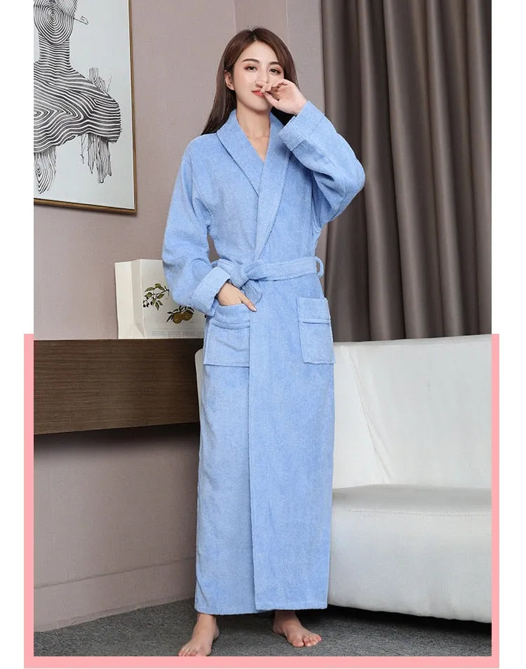 Peignoir long en coton doux pour femme bleu-clair / l Peignoir et bain