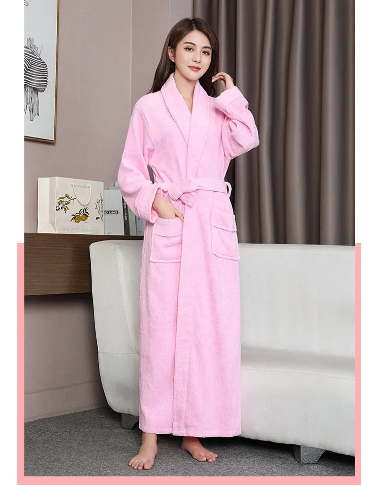 Peignoir long en coton doux pour femme rose / l Peignoir et bain