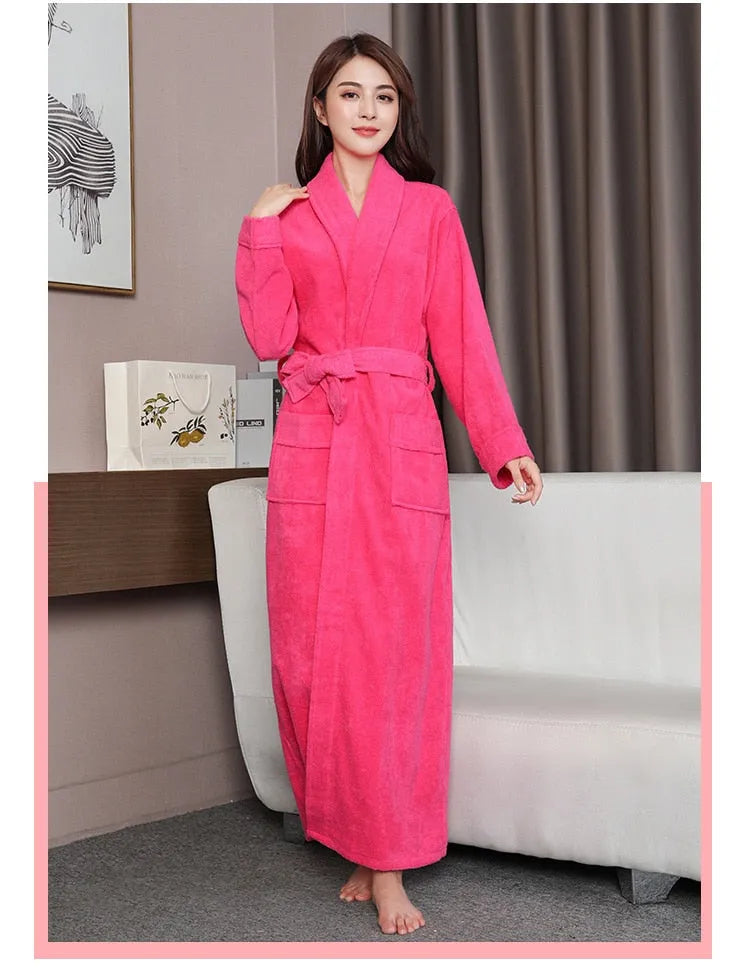 Peignoir long en coton doux pour femme rouge / l Peignoir et bain