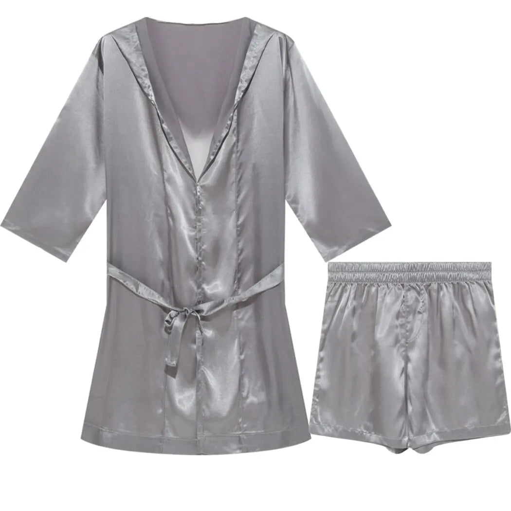 Peignoir luxueux à capuche avec short pour détente gris / m Peignoir et bain
