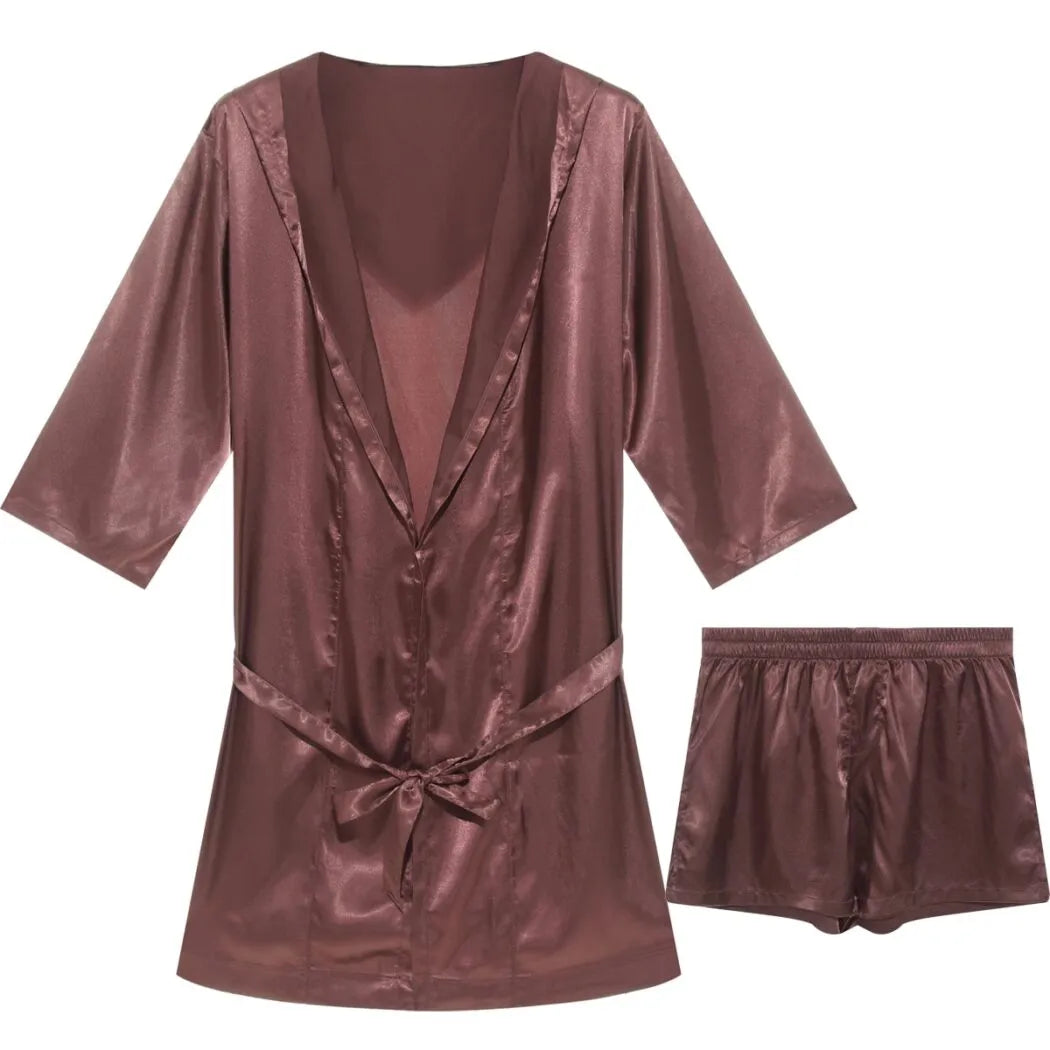 Peignoir luxueux à capuche avec short pour détente marron / m Peignoir et bain