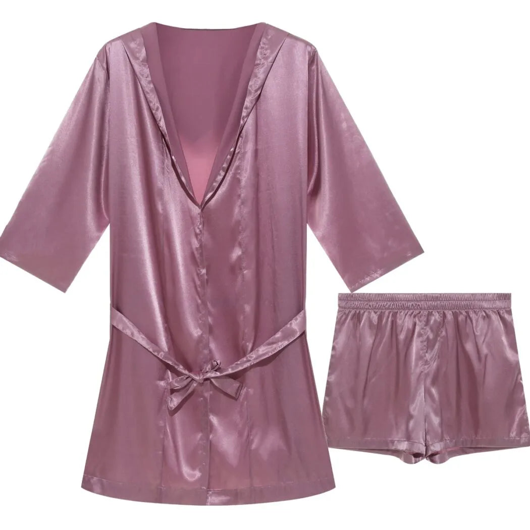 Peignoir luxueux à capuche avec short pour détente rose / m Peignoir et bain