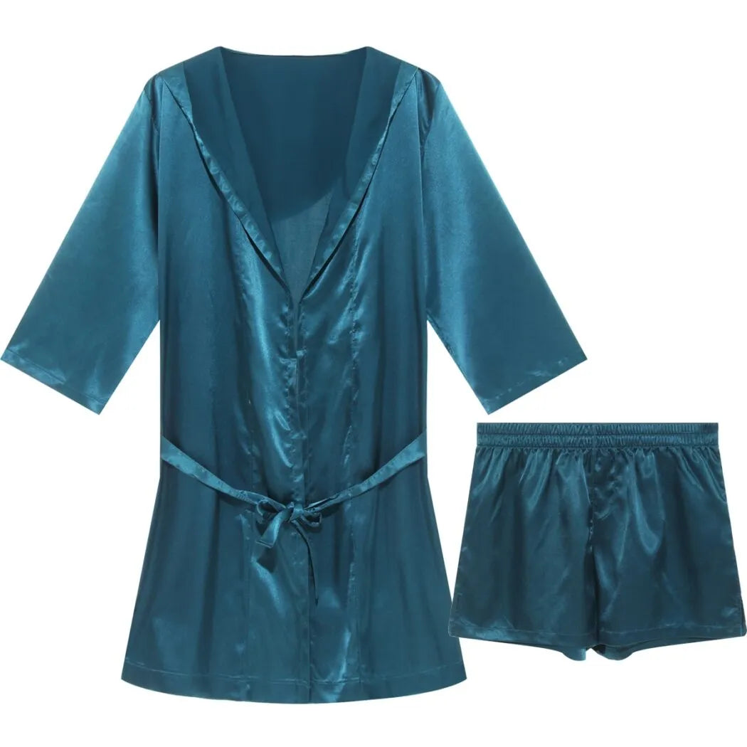 Peignoir luxueux à capuche avec short pour détente vert / m Peignoir et bain