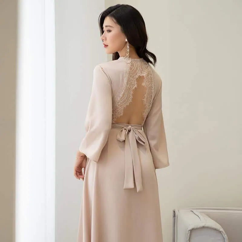 Peignoir mariage dos nu élégant pour lune de miel beige / s Peignoir et bain