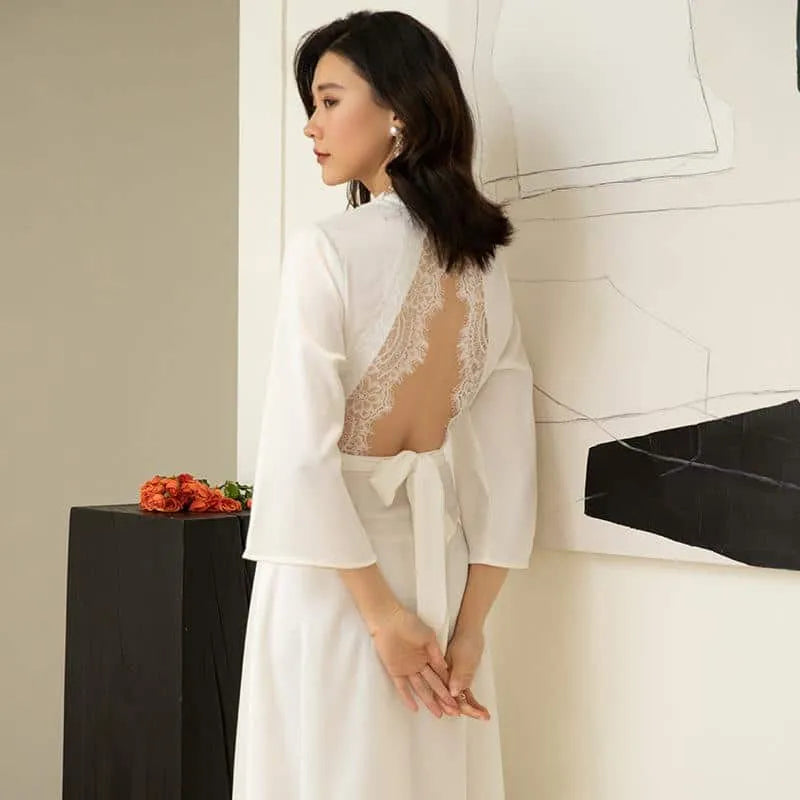 Peignoir mariage dos nu élégant pour lune de miel blanc / s Peignoir et bain
