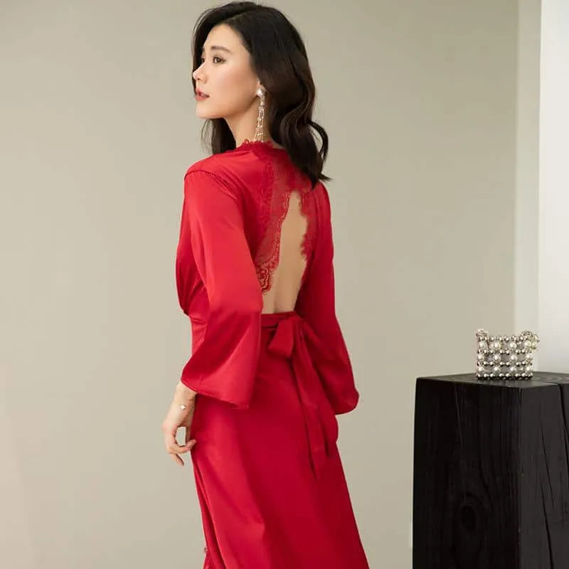 Peignoir mariage dos nu élégant pour lune de miel rouge / s Peignoir et bain