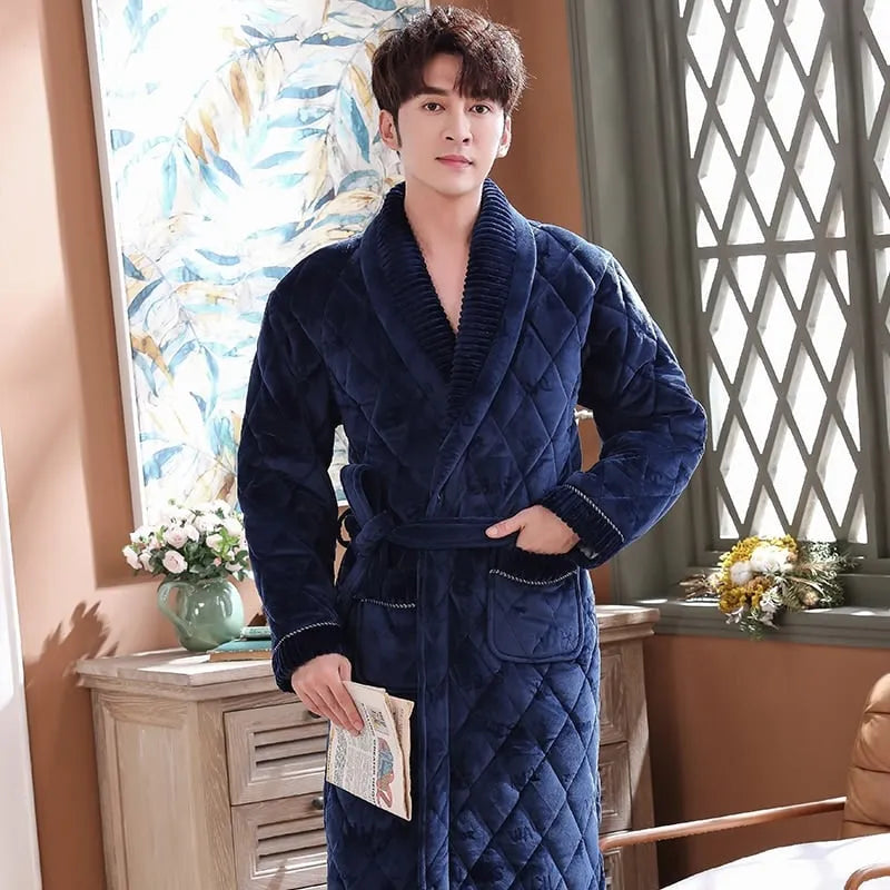 Peignoir matelassé à manches longues pour hiver bleu / xxl Peignoir et bain