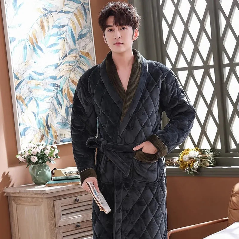 Peignoir matelassé à manches longues pour hiver gris / xxl Peignoir et bain