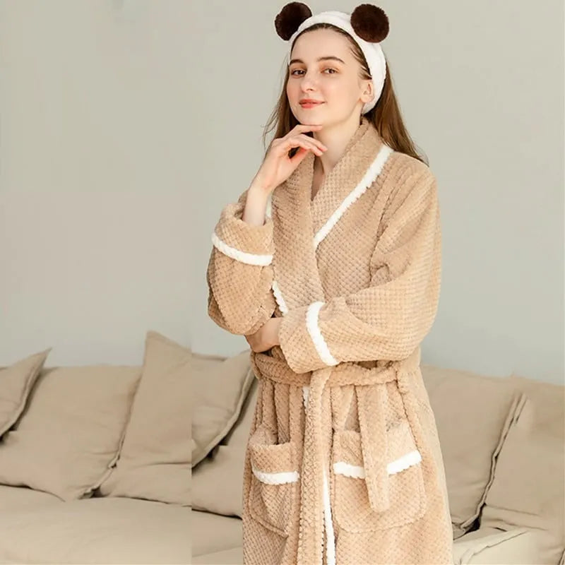 Peignoir molleton doux nuit cocooning femme beige / L (50-65kg) Peignoir et bain