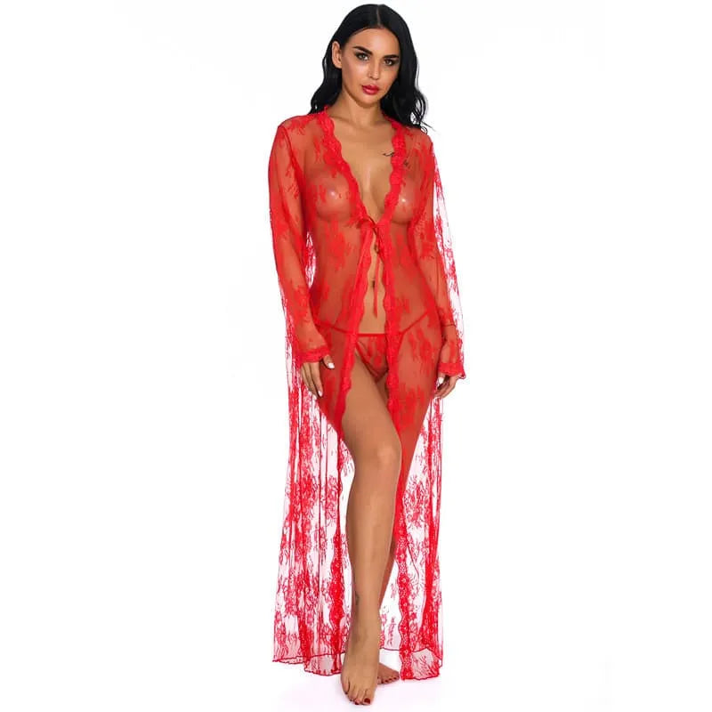 Peignoir romantiques élégant en dentelle pour soirées rouge / s Peignoir et bain