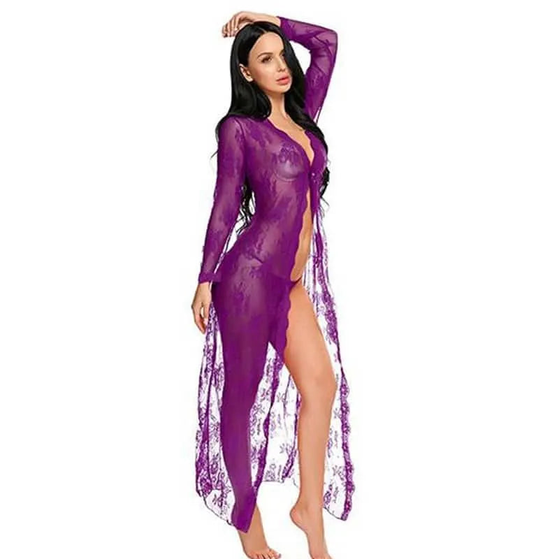 Peignoir romantiques élégant en dentelle pour soirées violet / s Peignoir et bain