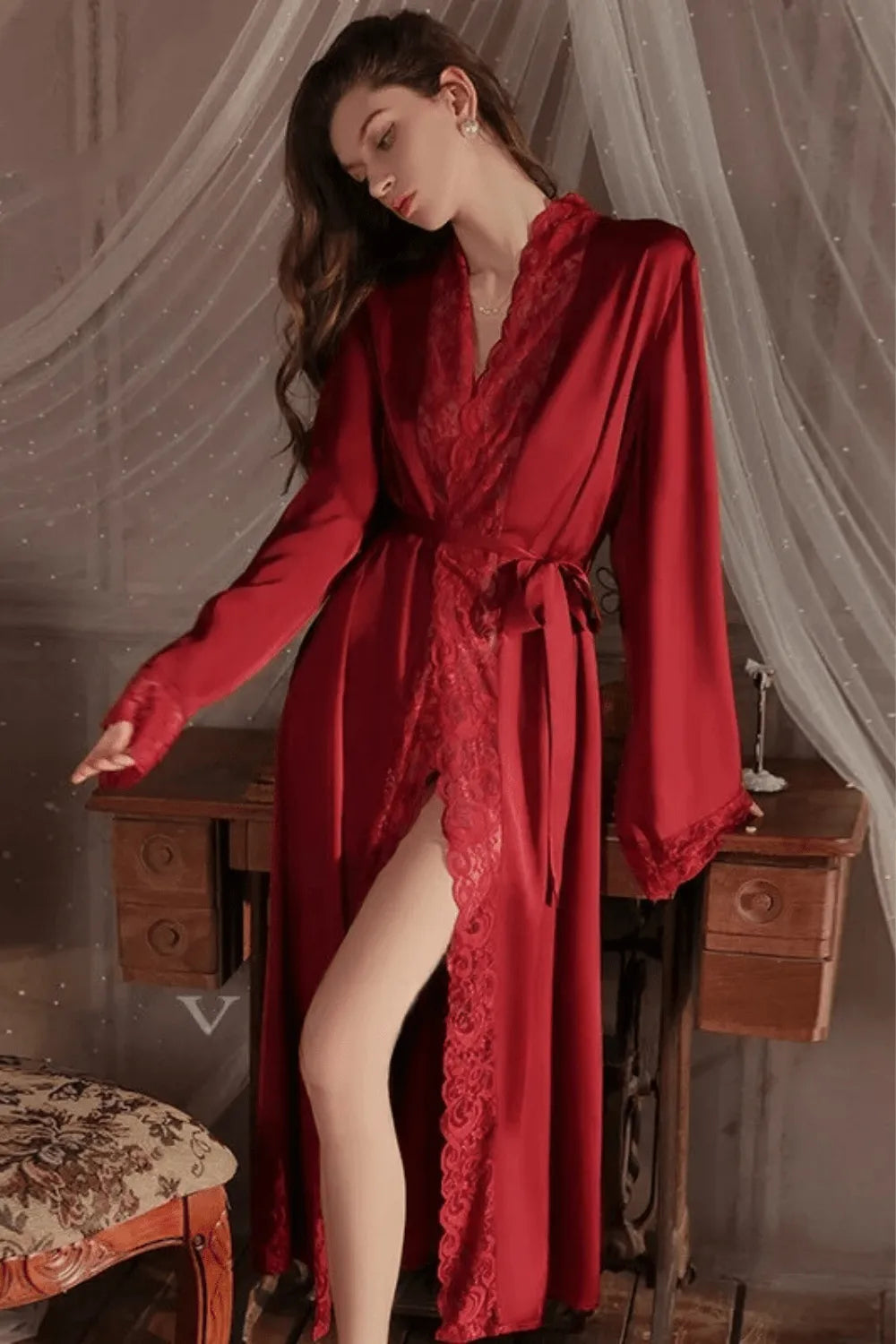 Peignoir élégant long pour soirées détente