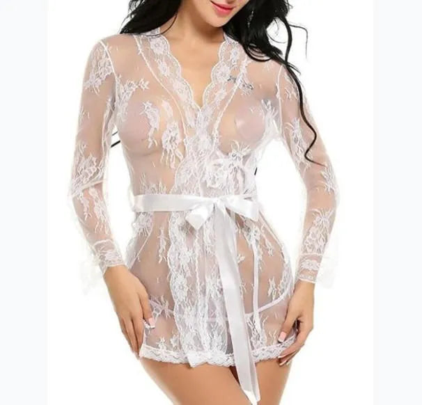 Peignoir sexy transparent en dentelle pour femme blanc / xl Peignoir et bain