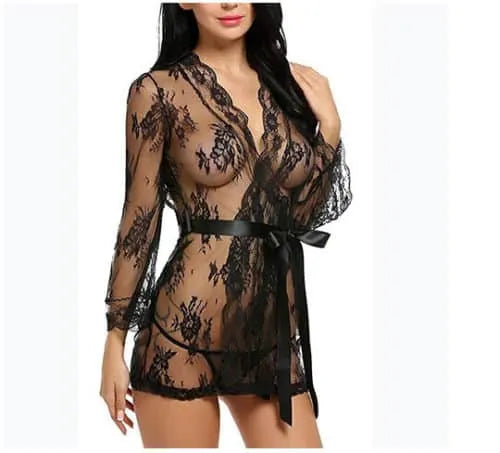 Peignoir sexy transparent en dentelle pour femme noir / xl Peignoir et bain