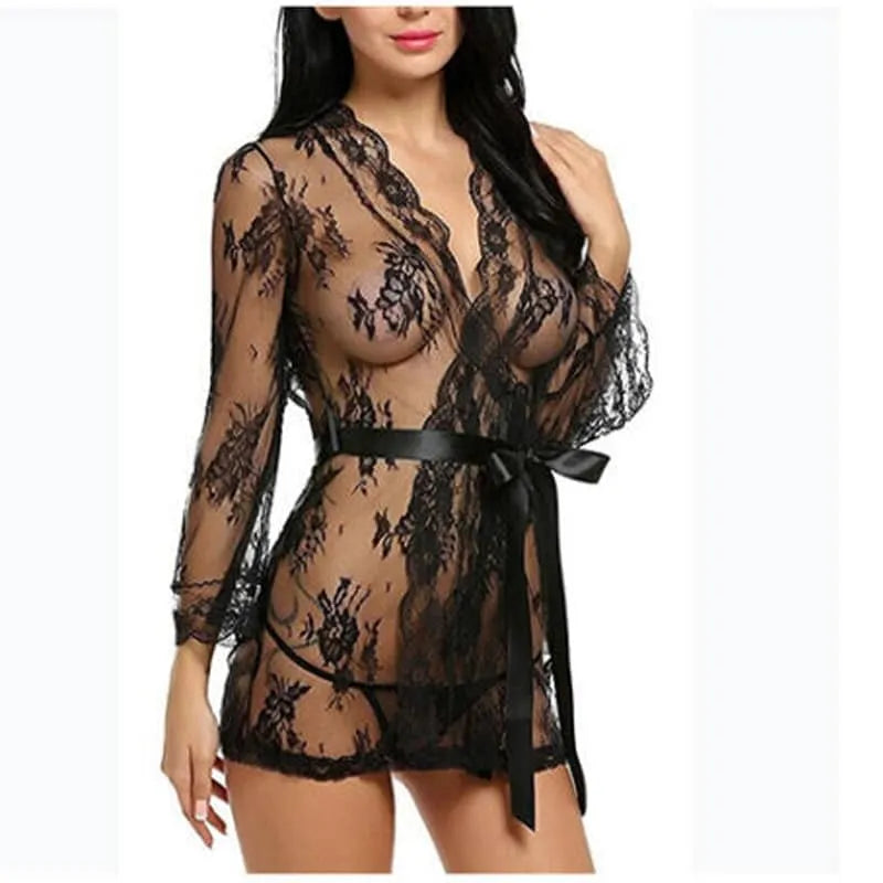 Peignoir sexy transparent en dentelle pour femme Peignoir et bain