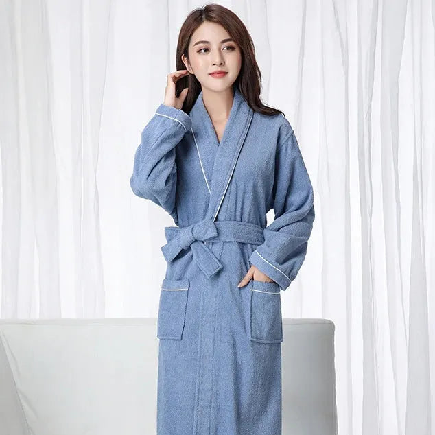 Peignoir ultra long coton éponge confort maison bleu / m Peignoir et bain