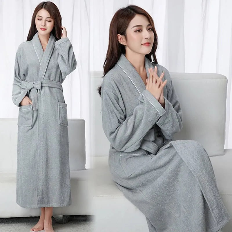 Peignoir ultra long coton éponge confort maison gris / m Peignoir et bain
