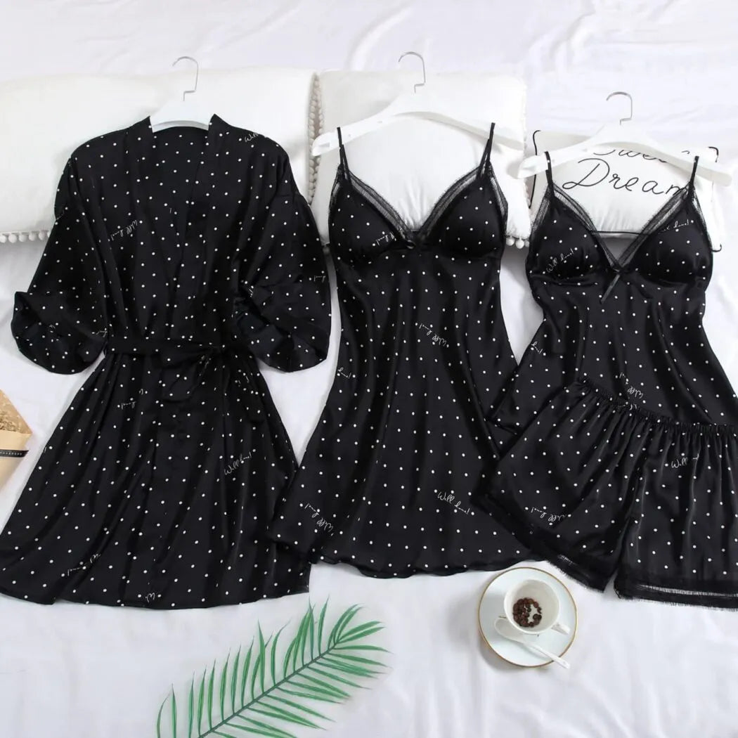 Peignoir vintage à pois chic pour femme noir / s Peignoir et bain