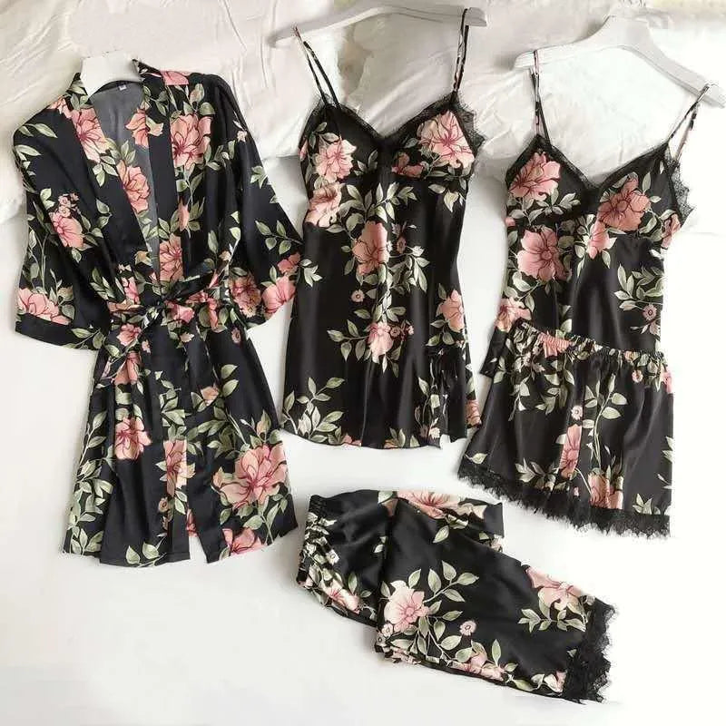 Peignoir vintage floral femme ambiance rétro chic noir / s Peignoir et bain